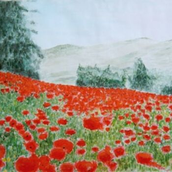 Painting titled "a poppies field" by Bassel Olabi, Original Artwork, Oil