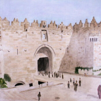Painting titled "damascus gate" by Bassel Olabi, Original Artwork, Oil
