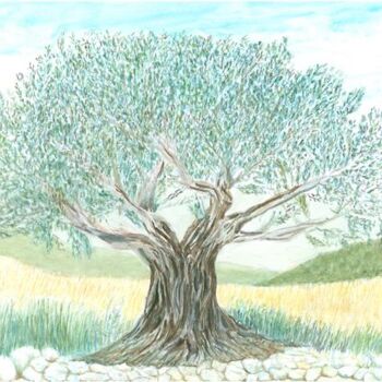 Peinture intitulée "l'olivier" par Bassel Olabi, Œuvre d'art originale, Huile