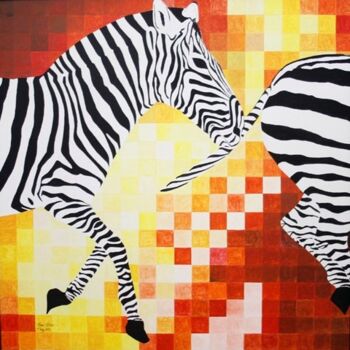 Painting titled "Zebras in colours" by Bassel Olabi, Original Artwork, Oil