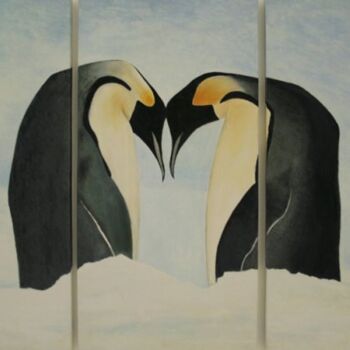 Painting titled "King Penguins" by Bassel Olabi, Original Artwork, Oil