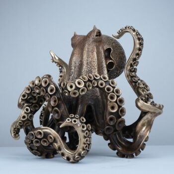 Sculpture titled "Red Octopus" by Bastien Bonhomme, Original Artwork, Bronze