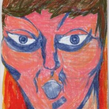 Dessin intitulée "portrait : rouge" par Frédéric Bastin, Œuvre d'art originale