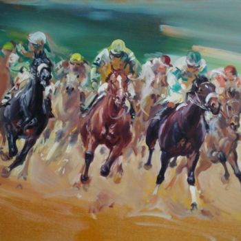 Painting titled "Horse-Racing 8" by Viktor Bastrykina, Original Artwork, Oil