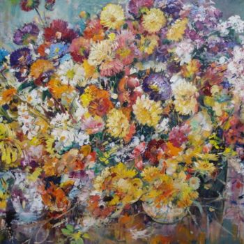 Painting titled "Flowers 7" by Viktor Bastrykina, Original Artwork, Oil