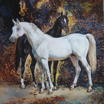 Painting titled "Horses 5" by Viktor Bastrykina, Original Artwork, Oil