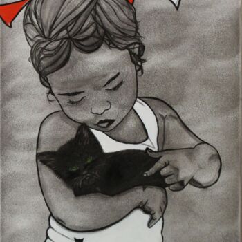 Картина под названием "ALICE AND THE CAT" - Batli, Подлинное произведение искусства, Акрил