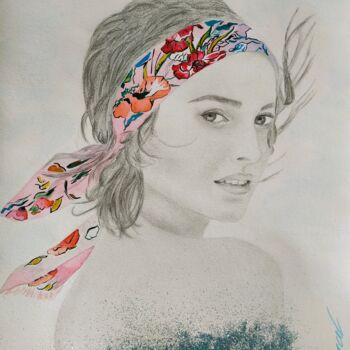 Dessin intitulée "NATHALIE PORTMAN" par Caroline Chanal Battesti, Œuvre d'art originale, Crayon