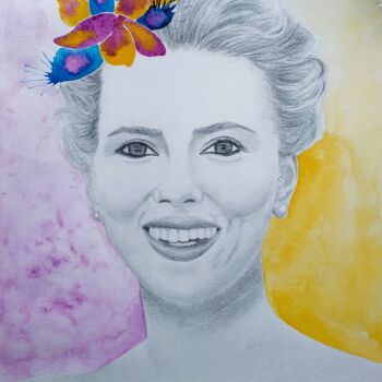 Drawing titled "SCARLETT JOHANSSON" by Caroline Chanal Battesti, Original Artwork, Pencil