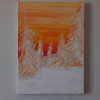 Malerei mit dem Titel "sunset, snow and pi…" von Bayan Mahdi, Original-Kunstwerk, Acryl