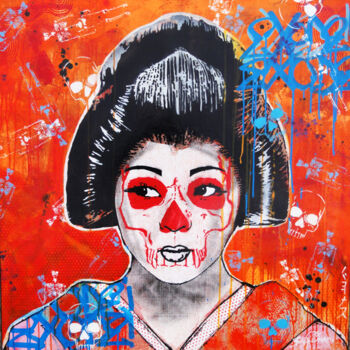 「Geisha Skullz」というタイトルの絵画 Bayonasによって, オリジナルのアートワーク, スプレー式塗料