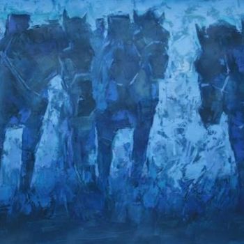 Painting titled "Blue Dusk" by Bazaa, Original Artwork, Oil