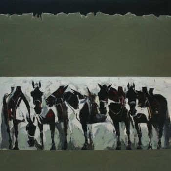 Painting titled "Khans' Horses" by Bazaa, Original Artwork, Oil