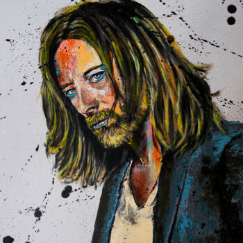 Painting titled "Portrait Thom Yorke…" by Bazévian Delacapucinière, Original Artwork, Acrylic Mounted on Wood Stretcher frame