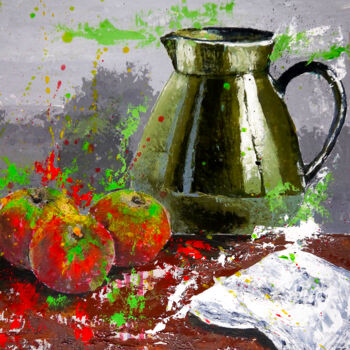 Peinture intitulée "Still Life Pomme et…" par Bazévian Delacapucinière, Œuvre d'art originale, Acrylique Monté sur Châssis e…