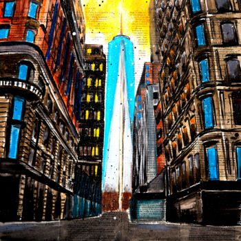 Painting titled "Urban New York One…" by Bazévian Delacapucinière, Original Artwork, Acrylic Mounted on Wood Stretcher frame