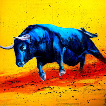 Pintura intitulada "Animal Raging Bull…" por Bazévian Delacapucinière, Obras de arte originais, Óleo Montado em Armação em m…