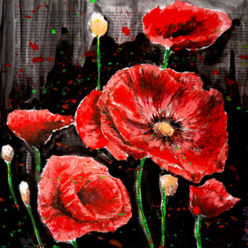 Картина под названием "Still Life Poppy St…" - Bazévian Delacapucinière, Подлинное произведение искусства, Масло Установлен…