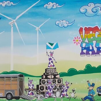 Schilderij getiteld "Vegan Party." door Bazoocat, Origineel Kunstwerk, Acryl