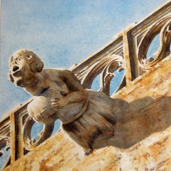 Pintura intitulada "gargouille" por Bernard Camborde, Obras de arte originais, Aquarela
