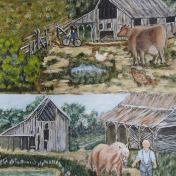Peinture intitulée "la ferme" par Bdan, Œuvre d'art originale, Huile