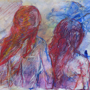 Dessin intitulée "Les deux soeurs" par Bernard Des Roseaux, Œuvre d'art originale, Fusain