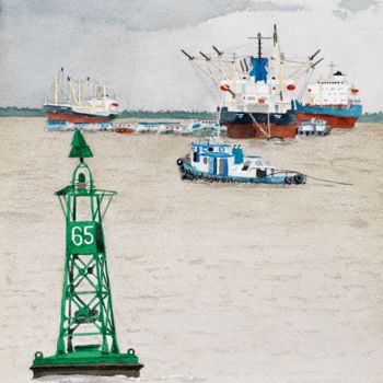 Peinture intitulée "Rivière de Saigon.j…" par Benoit Donne, Œuvre d'art originale, Aquarelle