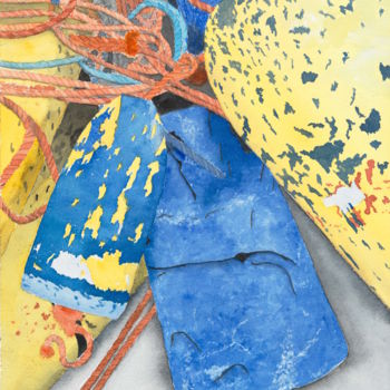"Blue Lobster buoys…" başlıklı Tablo Benoit Donne tarafından, Orijinal sanat, Suluboya