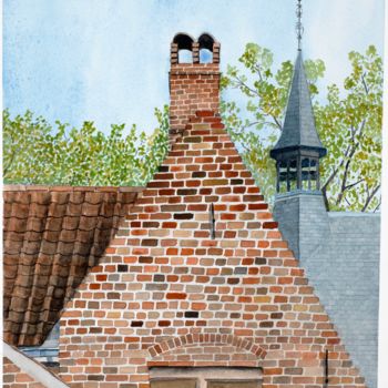 Painting titled "Beguinage" by Benoit Donne, Original Artwork, Watercolor