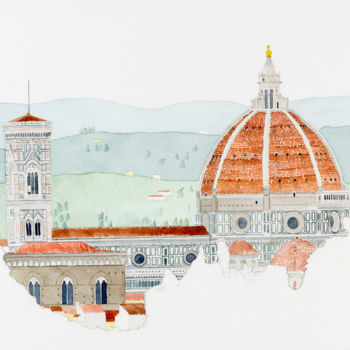 Painting titled "Duomo" by Benoit Donne, Original Artwork, Watercolor
