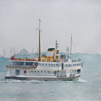 Painting titled "Istanbul ferry" by Benoit Donne, Original Artwork, Watercolor