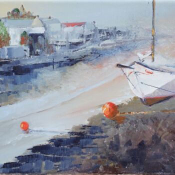 Painting titled "calme sur le port" by Bernard Clavier, Original Artwork, Oil