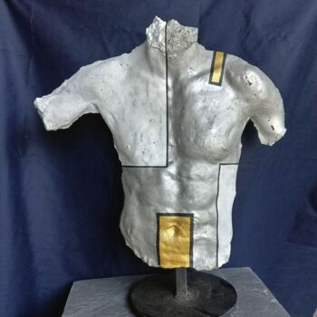 Sculpture titled "Busto - Stefano Gor…" by Be Part Of Art, Original Artwork, Concrete Mounted on Metal