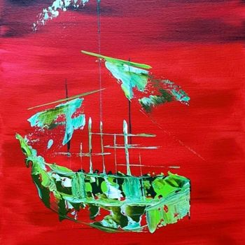 Peinture intitulée "bateau-vert.jpg" par Beata Dautrey, Œuvre d'art originale, Acrylique