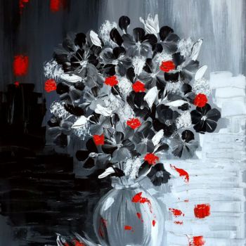 Painting titled "FLEURS NOIRS peintu…" by Beata Dautrey, Original Artwork, Acrylic