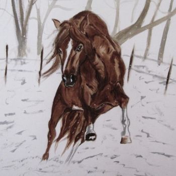 Painting titled "Cheval dans la neige" by Beam, Original Artwork