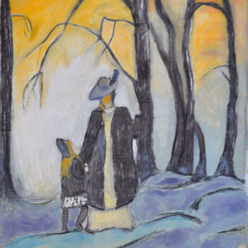 Schilderij getiteld "promenade au bois e…" door B De Lavaulx, Origineel Kunstwerk, Pastel