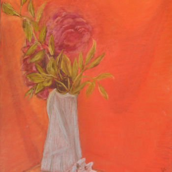 Drawing titled "bouquet rouge sur f…" by B De Lavaulx, Original Artwork, Pastel