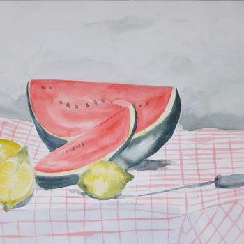 Peinture intitulée "délicieux fruits d'…" par B De Lavaulx, Œuvre d'art originale, Aquarelle