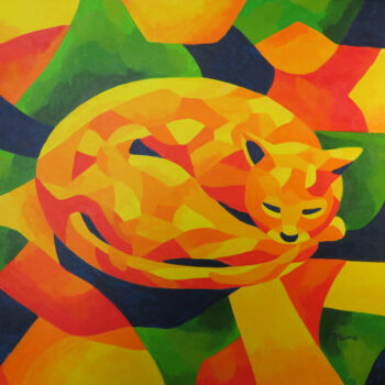 Pintura titulada "Colourful Catnap" por Beate Blume, Obra de arte original, Acrílico