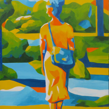 Schilderij getiteld "Woman in a Park" door Beate Blume, Origineel Kunstwerk, Acryl