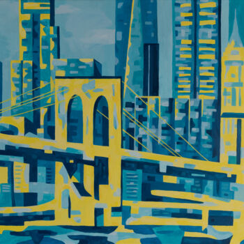Картина под названием "Brooklyn Bridge at…" - Beate Blume, Подлинное произведение искусства, Акрил Установлен на Деревянная…