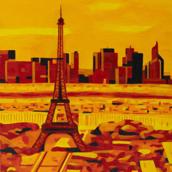 Pintura titulada "Sunset at the Eiffe…" por Beate Blume, Obra de arte original, Acrílico Montado en Bastidor de camilla de m…