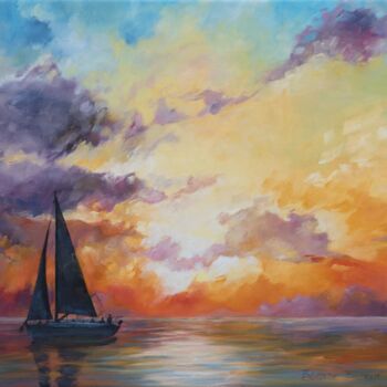 「Caribbean sunset」というタイトルの絵画 Béatrice Bedeurによって, オリジナルのアートワーク, オイル