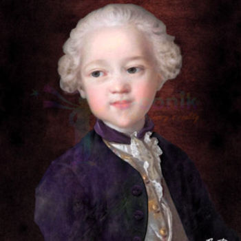 Digital Arts titled "Mozart Le petit pag…" by Béatrice Véronique Douda, Original Artwork, Digital Painting Mounted on Wood S…