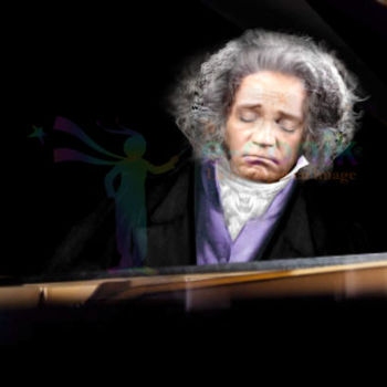 Digital Arts titled "Beethoven joue Beet…" by Béatrice Véronique Douda, Original Artwork, Digital Painting Mounted on Wood S…