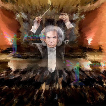 Digital Arts titled "Beethoven dirige Be…" by Béatrice Véronique Douda, Original Artwork, Digital Painting Mounted on Wood S…
