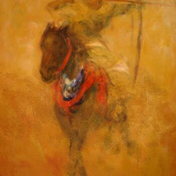 Painting titled "samouraï" by Béatrice Farge, Original Artwork, Oil Mounted on Wood Stretcher frame