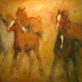 Pittura intitolato "chevaux des sables" da Béatrice Farge, Opera d'arte originale, Olio
