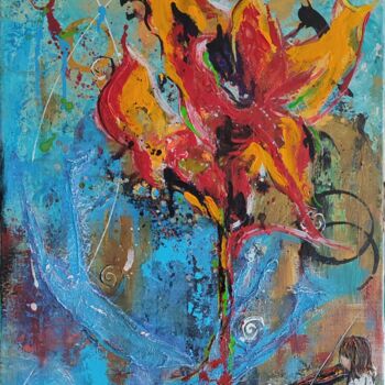 Painting titled "Balade florale" by Bea Madelenat, Original Artwork, Acrylic Mounted on Wood Stretcher frame